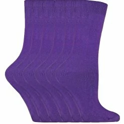 Sock Snob - 6 Pairs Ladies Plain Coloured Cotton Socks - Purple