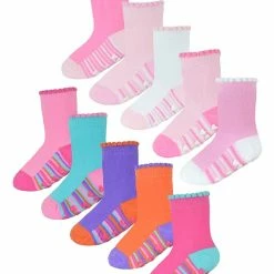 Sock Snob Non Slip Baby Girl Heel and Toe Socks | 10 Pair Multipack | Cute and Soft Toddler Socks with Grips - Style 2 - Multicolour