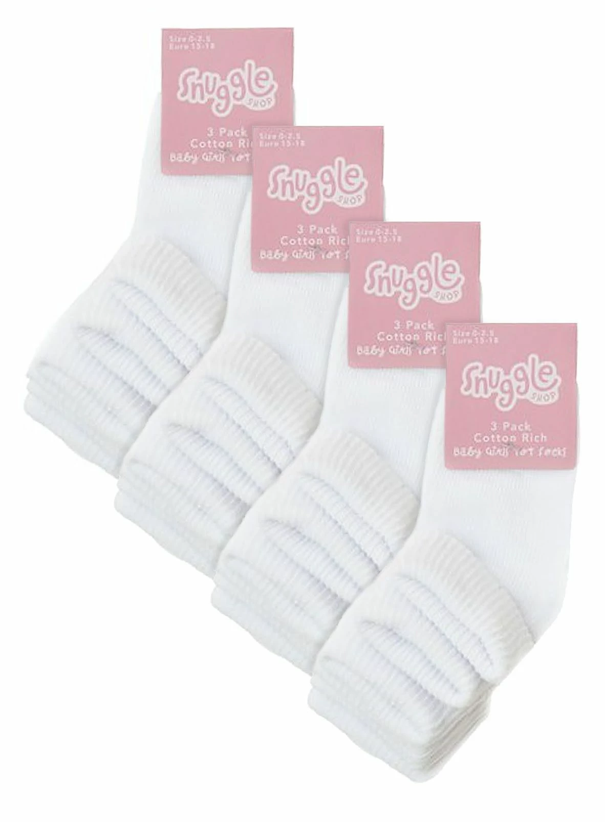 Baby Cotton Turn Over Top Socks | 6 Pair Pack | Sock Snob | Plain Funny Socks for Boy and Girl - White - Image 2