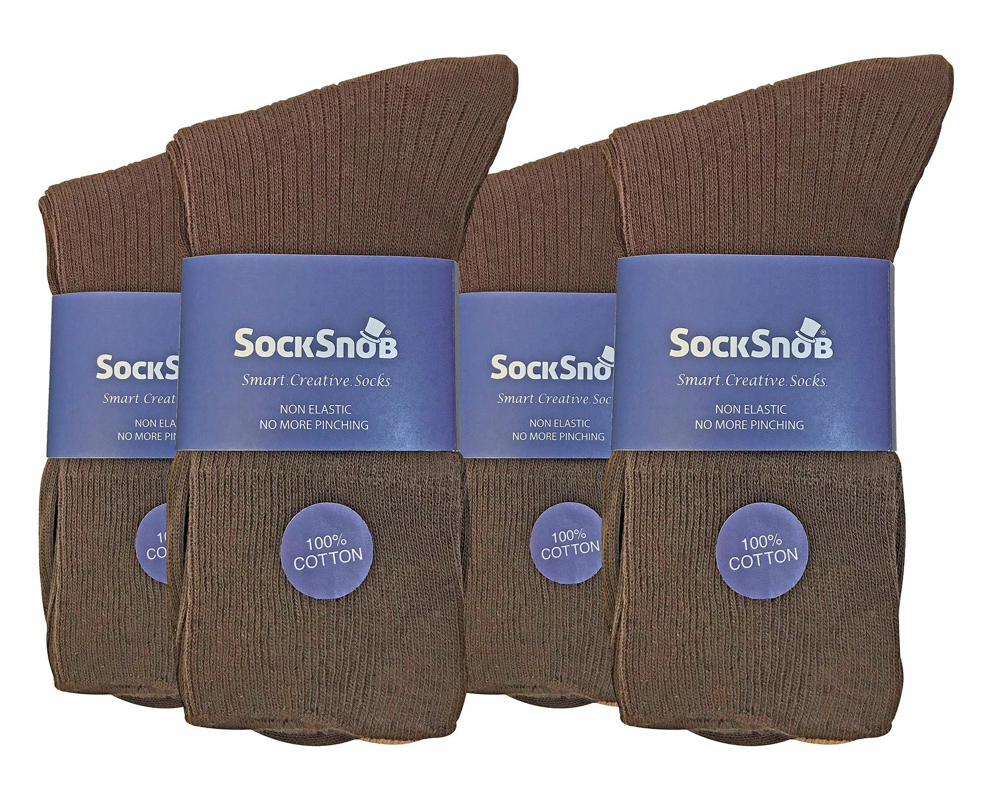 12 Pair Multipack Mens 100% Cotton Diabetic Friendly Socks | Sock Snob | Ribbed Non Elastic Loose Wide Top Socks - TSFD03 - Brown - Image 2