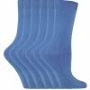 Sock Snob - 6 Pairs Ladies Plain Coloured Cotton Socks - Blue/Navy