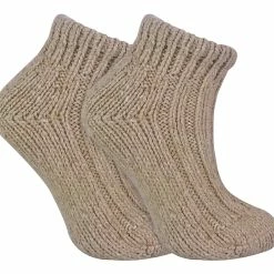 Sock Snob - Ladies Chunky Ribbed Low Cut Wool Blend Ankle Boot Socks - Beige