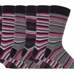 Sock Snob Men's 6 pack colourful striped patterned dress cotton socks in 7 styles - Red