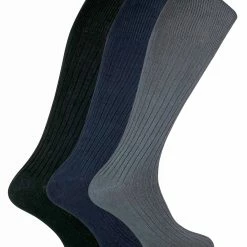 SOCK SNOB - 3 Pairs Men's Long Knee High Length 100% Cotton Socks - Grey