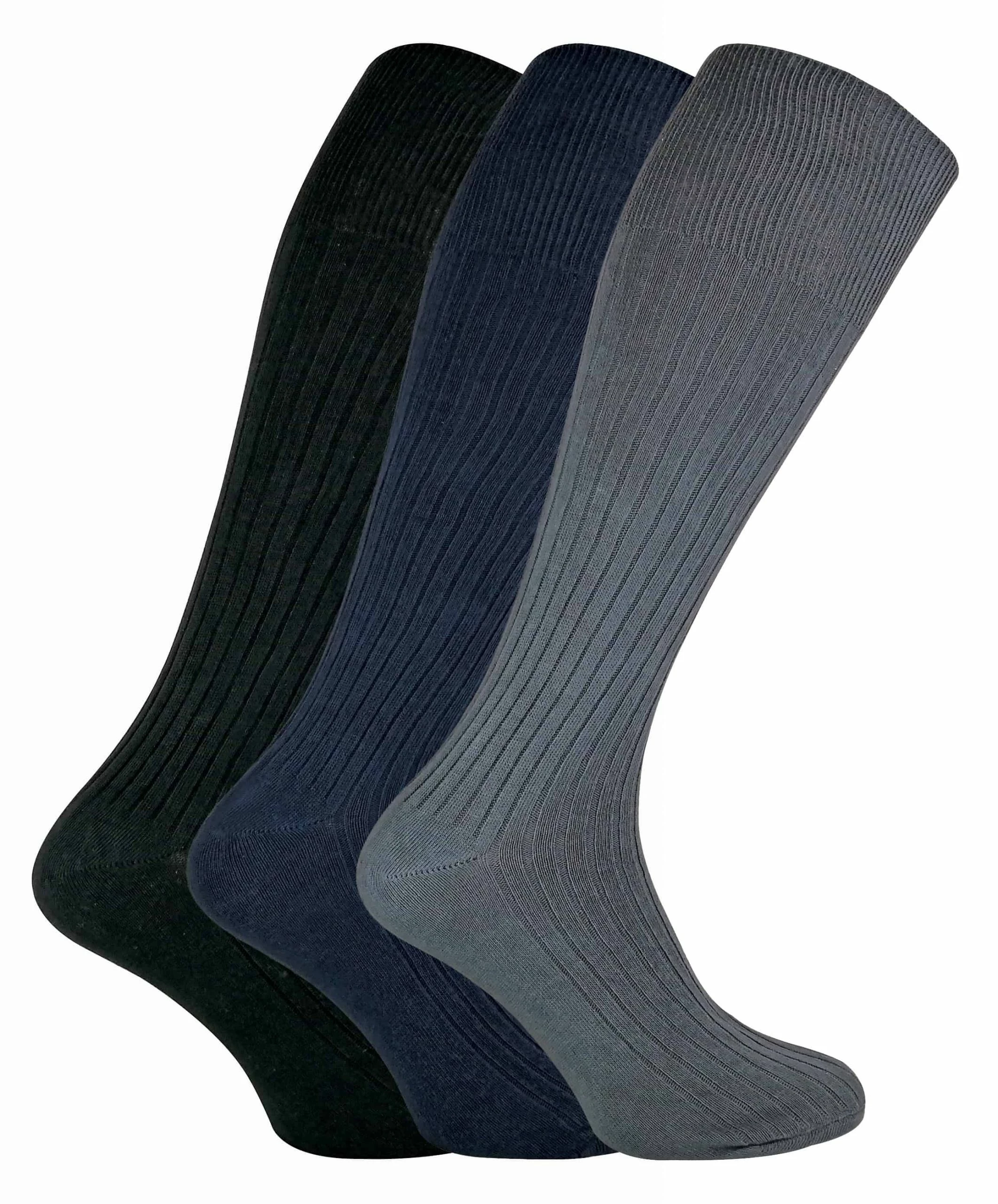 SOCK SNOB - 3 Pairs Men's Long Knee High Length 100% Cotton Socks - Grey