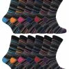 12 Pair Multipack Mens Cotton Striped Socks | SOCK SNOB | 12 Pair Multipack | Orange Purple Pink Blue & Red Striped Socks - Assorted - Multicolour