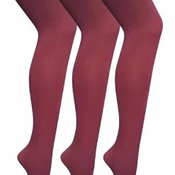 3 Pair Multipack Womens Coloured Opaque 80 Denier Tights | Sock Snob | Plain Block Colour Tights - Burgundy