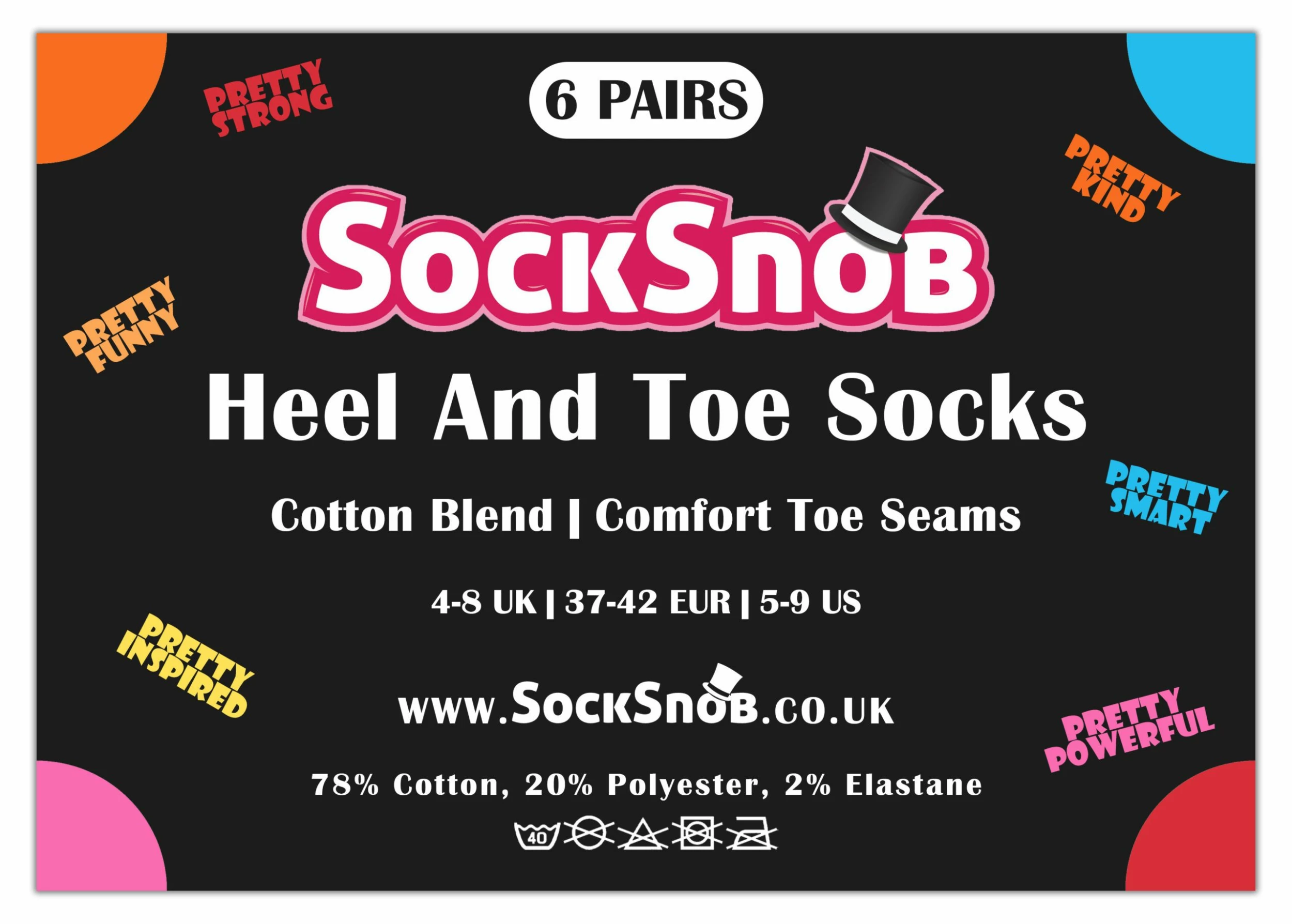 Sock Snob Pretty Women's 6 Pair Pack Socks Happy Colourful Kind Funny Socks - Black - Image 2