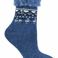 Sock Snob - Ladies Turn Over Top Warm Thermal Winter Nordic Bed Socks - Blue