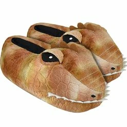 Sock Snob Childrens / Kids Plush 3D Dinosaur Head Slippers - Brown