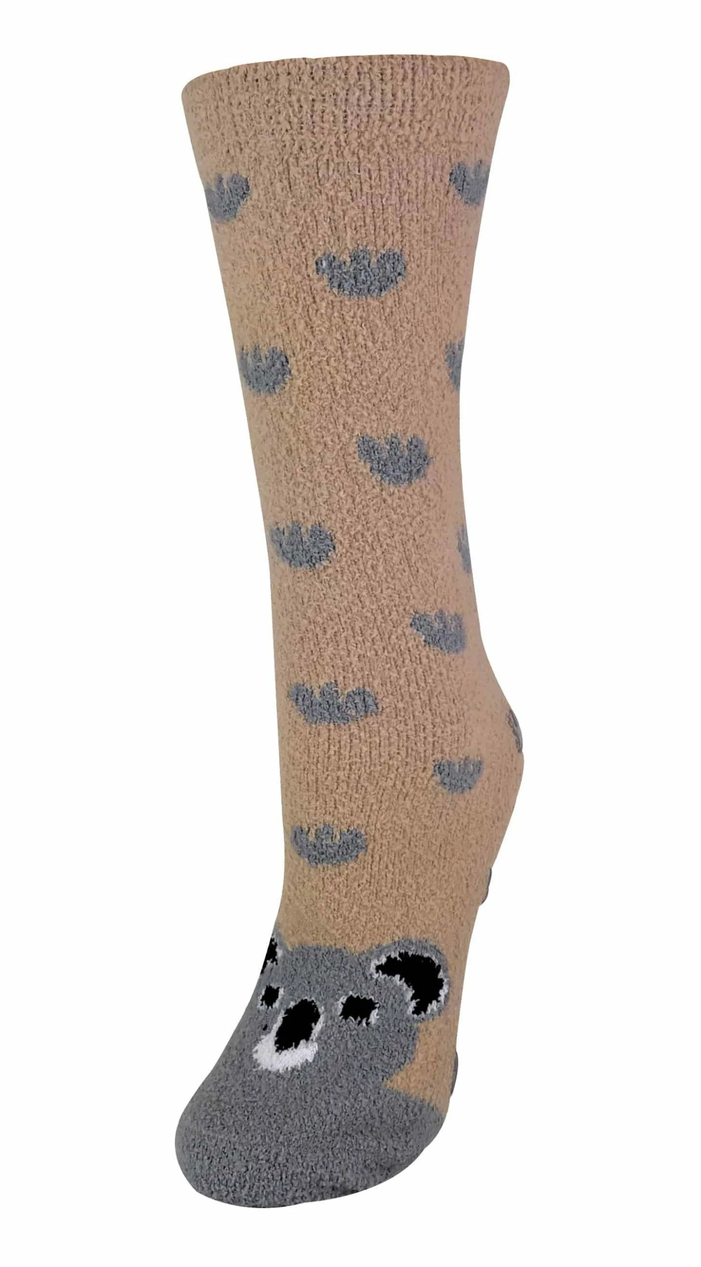 Sock Snob Ladies / Women's Fluffy Non Slip Slipper Socks with Animal Designs - Beige
