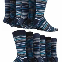 12 Pair Multipack Mens Cotton Colourful Striped Dress Socks | Sock Snob | Patterned Business Casual Dress Socks - Leicester - Multicolour