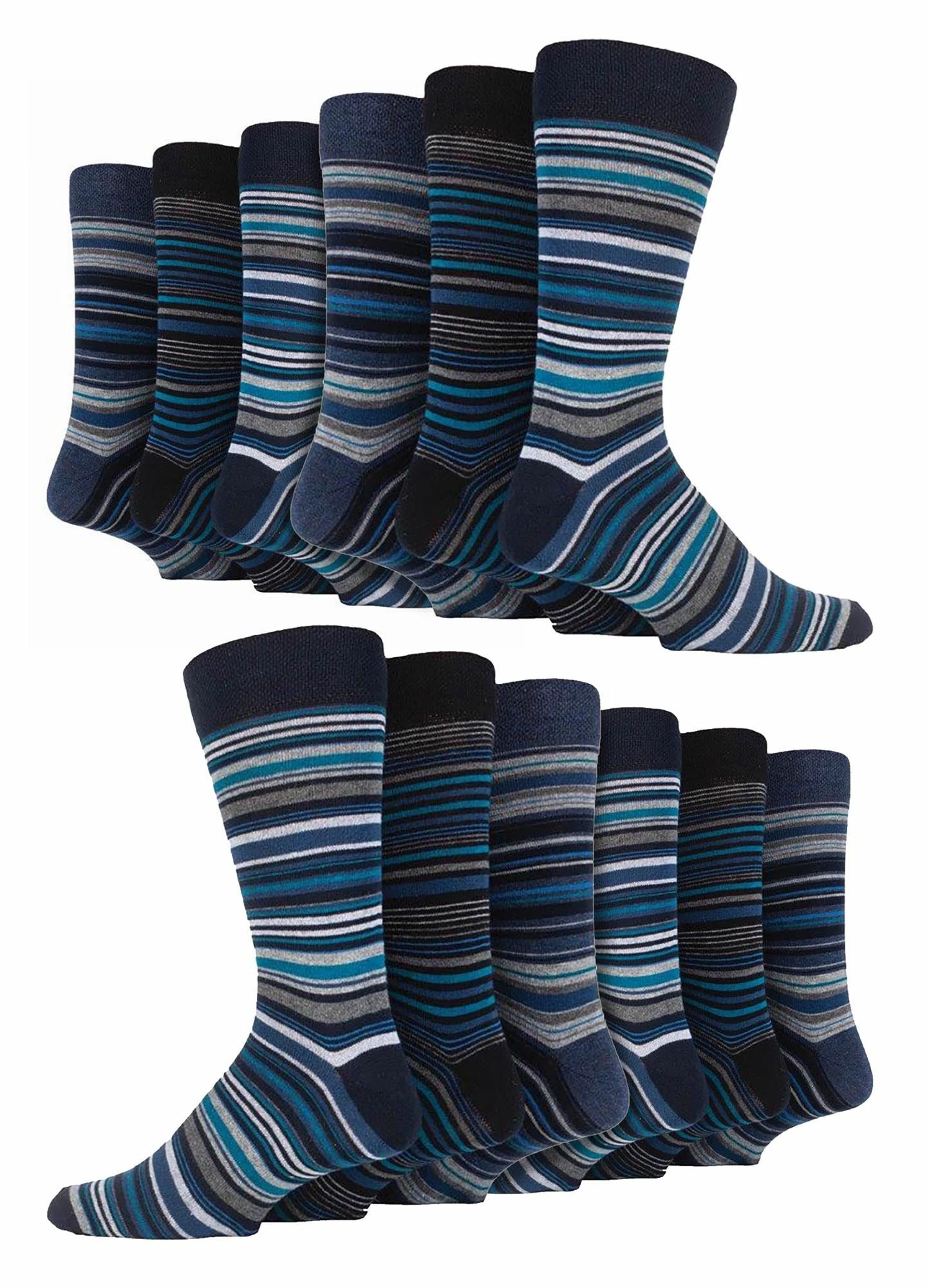 12 Pair Multipack Mens Cotton Colourful Striped Dress Socks | Sock Snob | Patterned Business Casual Dress Socks - Leicester - Multicolour