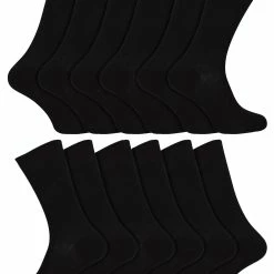 12 Pair Multipack Mens 100% Egyptian Cotton Socks | Sock Snob | Luxury Ribbed Seamless Mid Calf Black Socks - Black