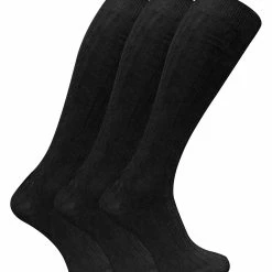 SOCK SNOB - 3 Pairs Men's Long Knee High Length 100% Cotton Socks - Black
