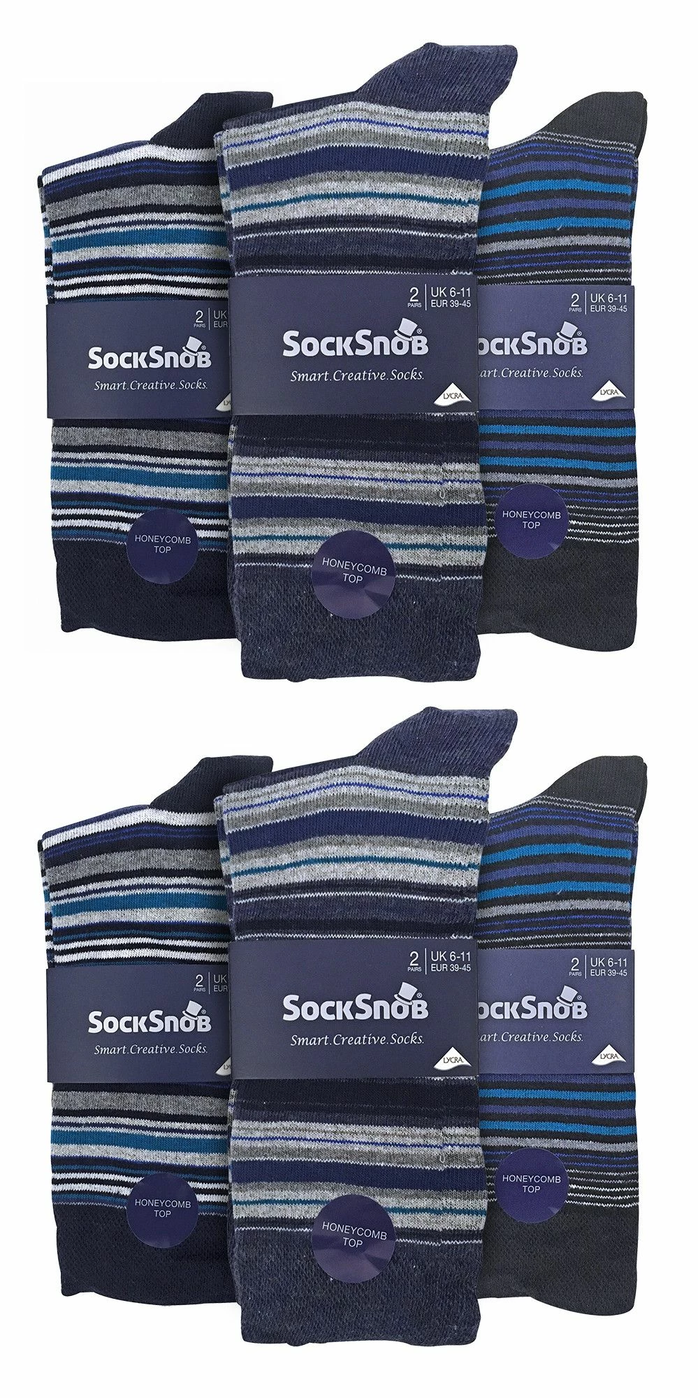 12 Pair Multipack Mens Cotton Colourful Striped Dress Socks | Sock Snob | Patterned Business Casual Dress Socks - Leicester - Multicolour - Image 2