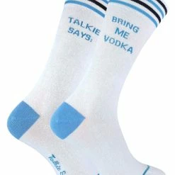 Sock Snob TALKIE SOCKS - Unisex Cotton Novelty Bring Me Beer & Vodka Socks - Blue