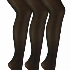 Sock Snob - Womens Vintage Seamed Tights | 3 Pair Multipack | 40 Denier Knee High Ultra Sheen Tights with Line Up the Back - Black / Red