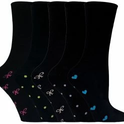 SOCK SNOB - 5 Pairs Ladies Black Socks with Heart & Bows