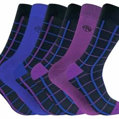 Sock Snob 6 Pairs Men's Squares Bamboo Dress Socks - Blue