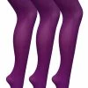 3 Pair Multipack Womens Coloured Opaque 80 Denier Tights | Sock Snob | Plain Block Colour Tights - Imperial Purple