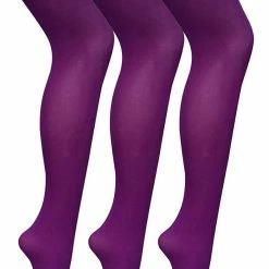 3 Pair Multipack Womens Coloured Opaque 80 Denier Tights | Sock Snob | Plain Block Colour Tights - Imperial Purple