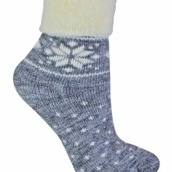 Ladies Wool Bed Socks with Fairisle Design | Sock Snob | Thermal Lounge Socks for Winter | Used for Boots, Sleep, Outdoors or as a Gift | Xmas Christmas Designs - Grey