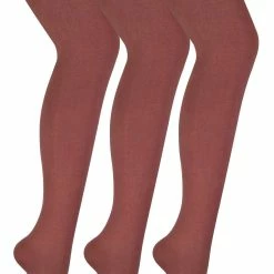 3 Pair Multipack Womens Coloured Opaque 80 Denier Tights | Sock Snob | Plain Block Colour Tights - Marsala Rose - Pink