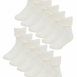 Baby Cotton Turn Over Top Socks | 6 Pair Pack | Sock Snob | Plain Funny Socks for Boy and Girl - Cream