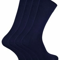SOCK SNOB - 4 Pairs Bamboo Thin Super Soft Suit Socks for Men & Women - Navy