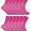 12 Pack Ladies Non Elastic Thermal Diabetic Socks | Sock Snob | Women Soft Top Socks for Poor Circulation - Pink
