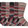 Sock Snob Men's 6 pack colourful striped patterned dress cotton socks in 7 styles - Beige