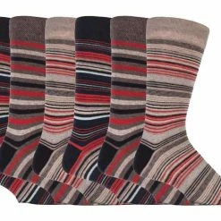 Sock Snob Men's 6 pack colourful striped patterned dress cotton socks in 7 styles - Beige