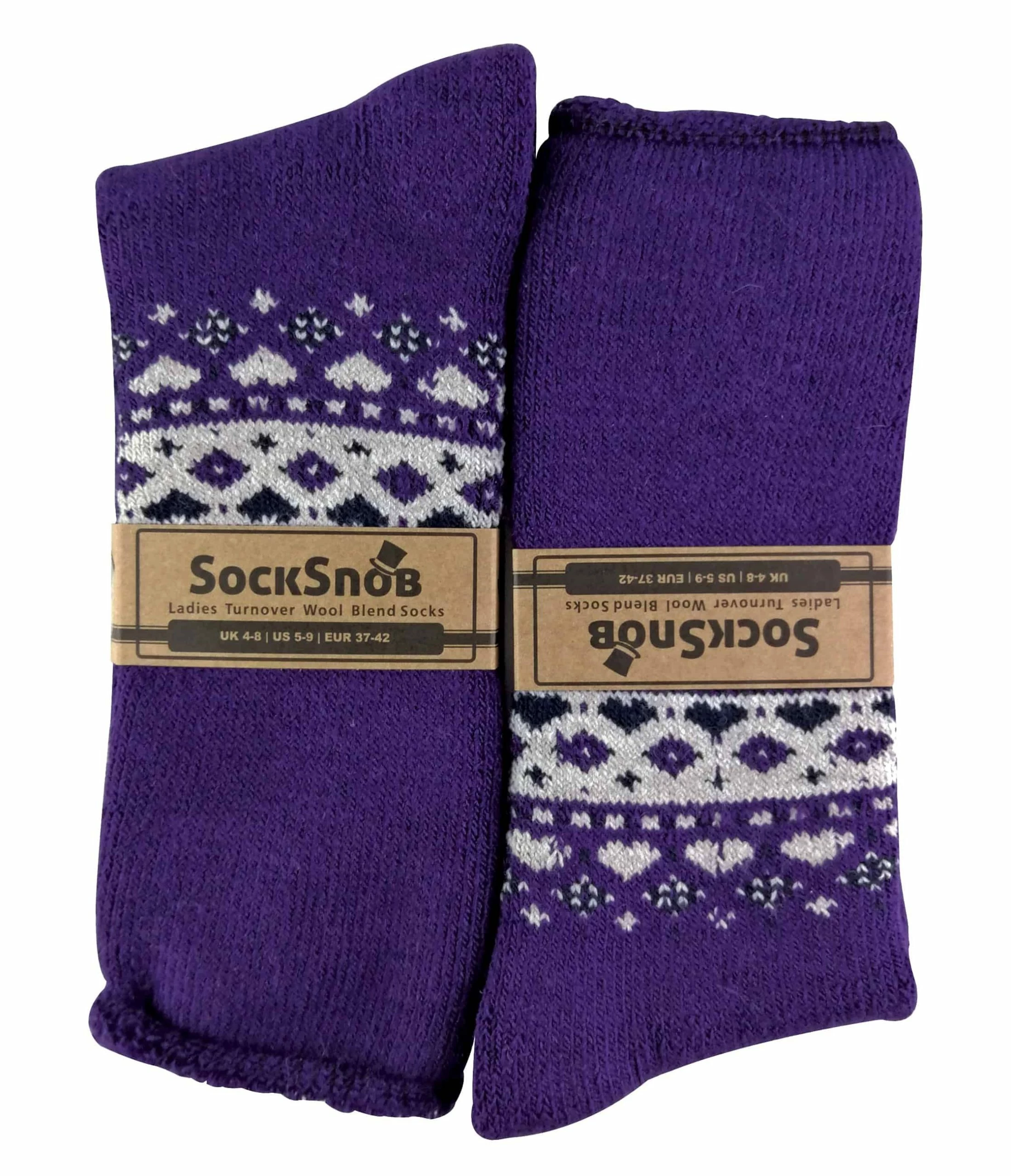 Sock Snob - Ladies Turn Over Top Warm Thermal Winter Nordic Bed Socks - Purple - Image 2