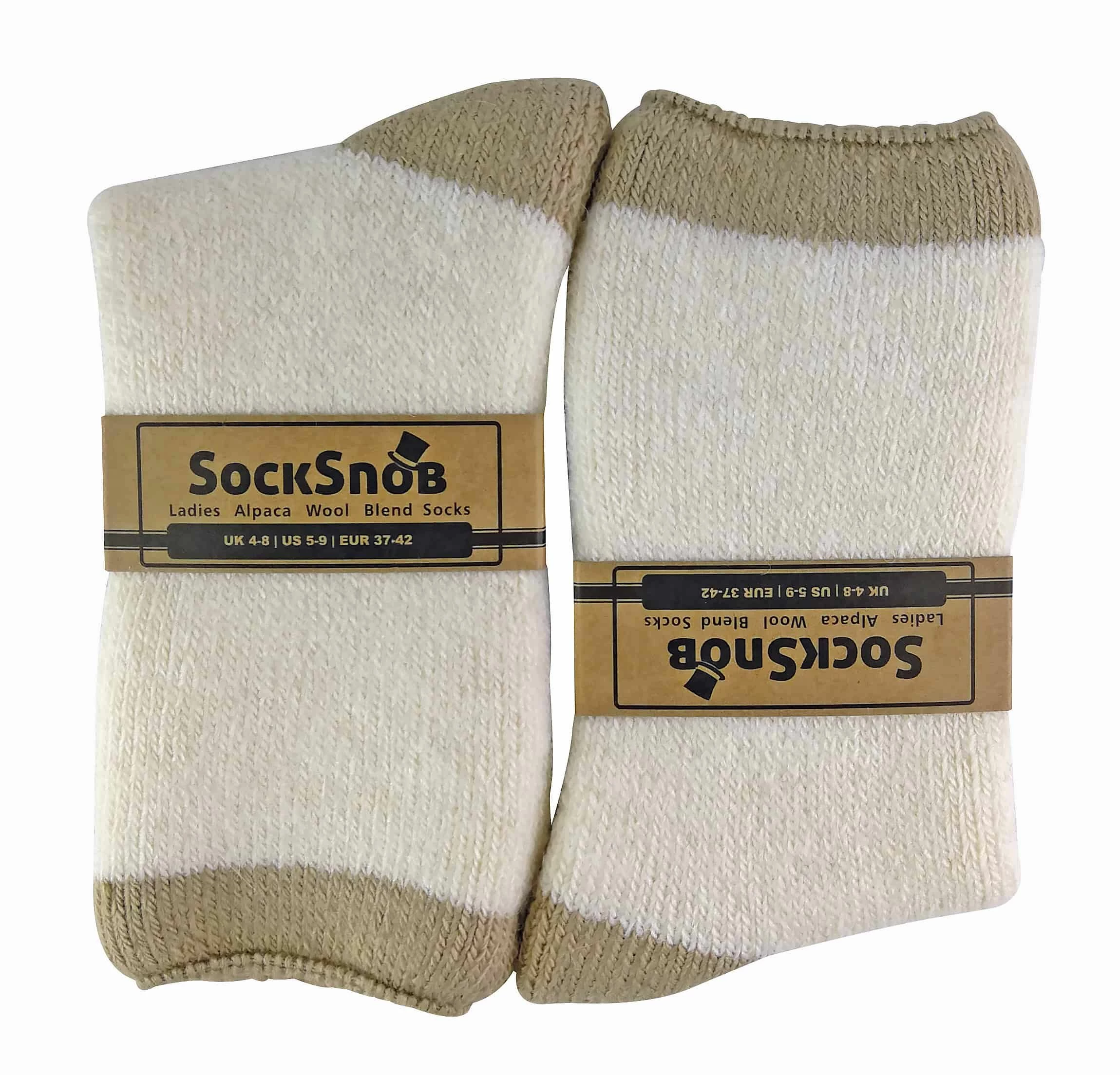 Sock Snob Ladies Alpaca Wool Blend Thermal Slipper Bed Socks with Grippers - Beige - Image 2