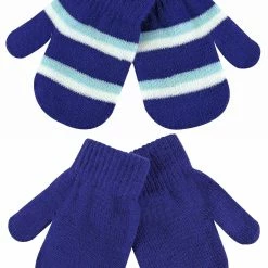 Sock Snob 2 Multipack Baby Striped Knitted Winter Mittens Gloves - Blue