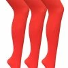 3 Pair Multipack Womens Coloured Opaque 80 Denier Tights | Sock Snob | Plain Block Colour Tights - Fire Red