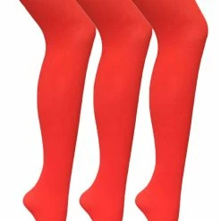 3 Pair Multipack Womens Coloured Opaque 80 Denier Tights | Sock Snob | Plain Block Colour Tights - Fire Red
