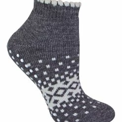 Sock Snob - Ladies / Womens Thermal Low Cut Wool Non Slip Ankle Slipper Socks - Charcoal - Grey
