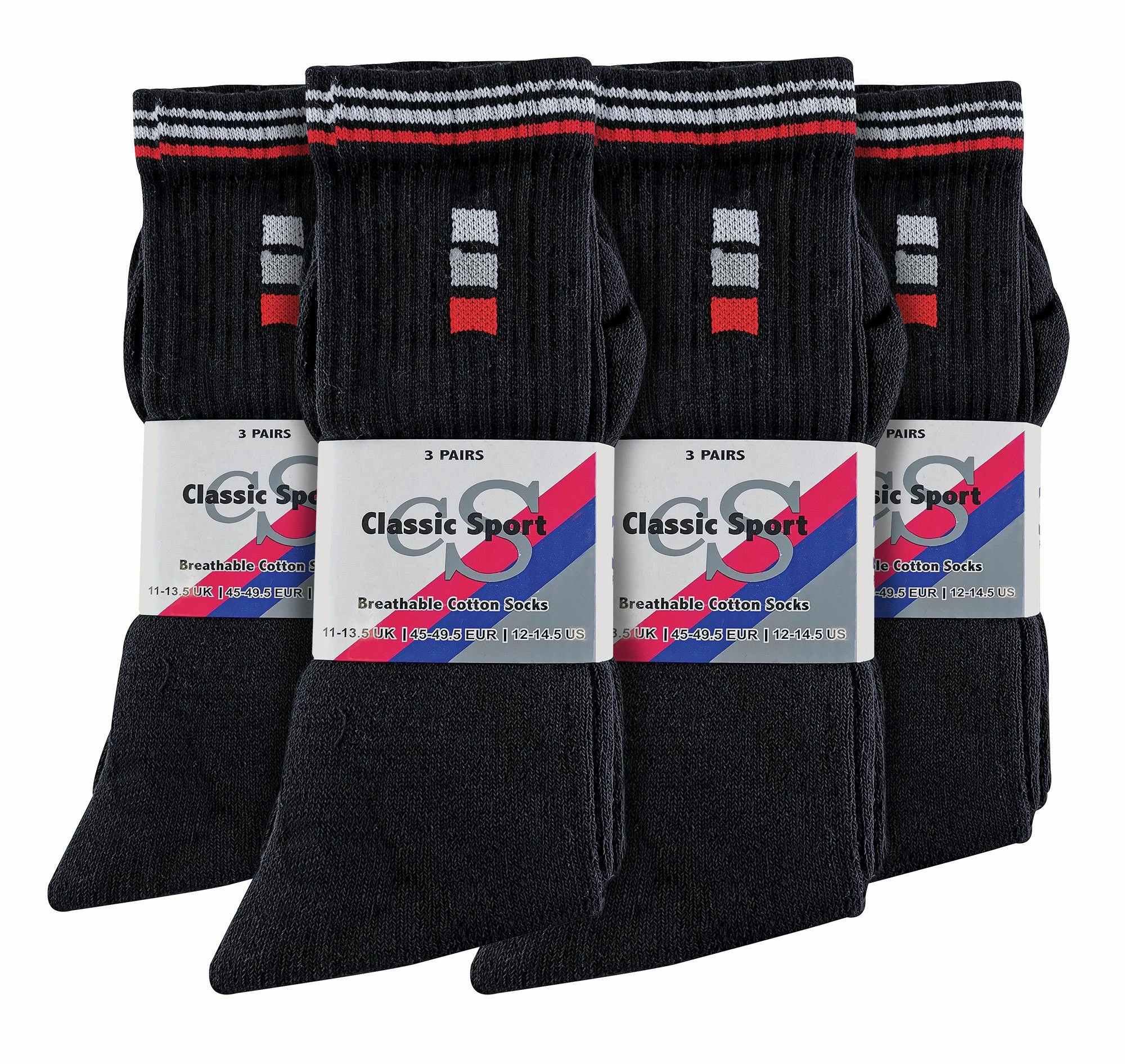 Sock Snob - 12 Pairs Mens Cotton Sport Socks in White & Black - Black - Image 2