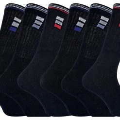 SOCK SNOB - 6 PACK Men's COTTON STRIPED PATTERN TRAINER SPORTS SOCKS - Black