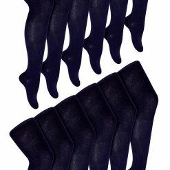 12 Pair Multipack Girls School Uniform Tights | Sock Snob | Soft & Comfy Plain Opaque Pantyhose Tights for Kids - Navy