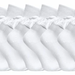 6 Pack Baby Girl Frilly Lace Socks | Sock Snob | Cotton Fancy Socks for Toddler - White