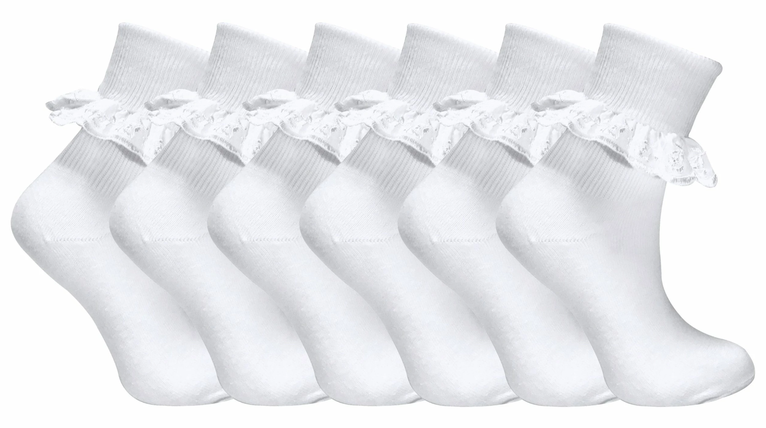 6 Pack Baby Girl Frilly Lace Socks | Sock Snob | Cotton Fancy Socks for Toddler - White
