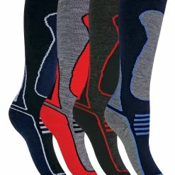 Sock Snob 4 Pairs Men's Ladies Kids Long Knee High Wool Blend Ski Socks - Red