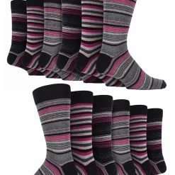 12 Pair Multipack Mens Cotton Colourful Striped Dress Socks | Sock Snob | Patterned Business Casual Dress Socks - Tokyo - Multicolour