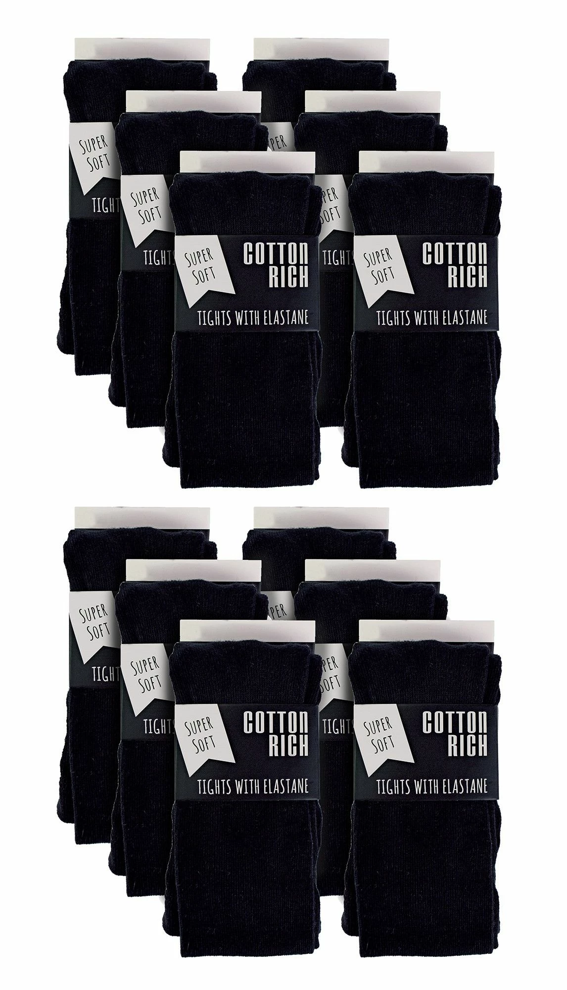 12 Pair Multipack Girls School Uniform Tights | Sock Snob | Soft & Comfy Plain Opaque Pantyhose Tights for Kids - Black - Image 2