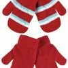 Sock Snob 2 Multipack Baby Striped Knitted Winter Mittens Gloves - Red