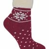 Ladies Wool Bed Socks with Fairisle Design | Sock Snob | Thermal Lounge Socks for Winter | Used for Boots, Sleep, Outdoors or as a Gift | Xmas Christmas Designs - Red