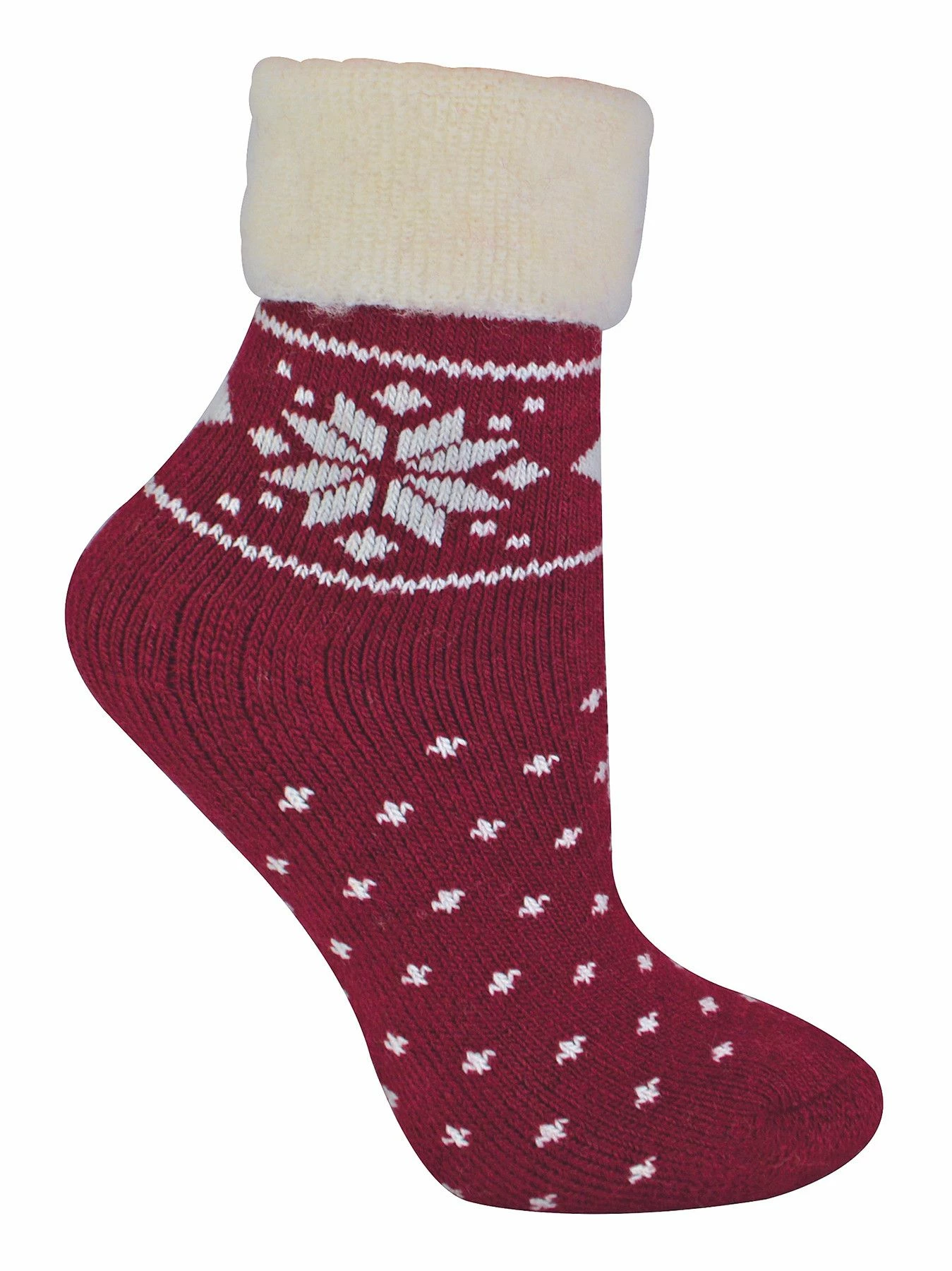 Ladies Wool Bed Socks with Fairisle Design | Sock Snob | Thermal Lounge Socks for Winter | Used for Boots, Sleep, Outdoors or as a Gift | Xmas Christmas Designs - Red